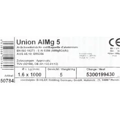 Bohler TIG drut spawalniczy pręt AlMg5 5356 aluminium 1.6x1000/opk. 5kg (cena za 1kg)
