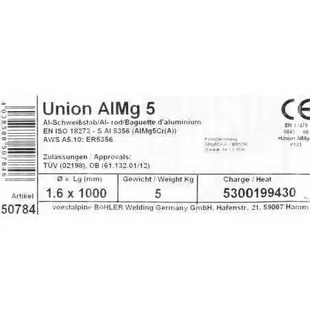 Bohler TIG drut spawalniczy pręt AlMg5 5356 aluminium 1.6x1000/opk. 5kg (cena za 1kg)