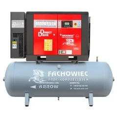 Sprężarka śrubowa Profi Kompressoren ARROW 5.5kW/500L zestaw na zbiorniku poziomym z osuszaczem chłodniczym 3 stopnie, filtrami 