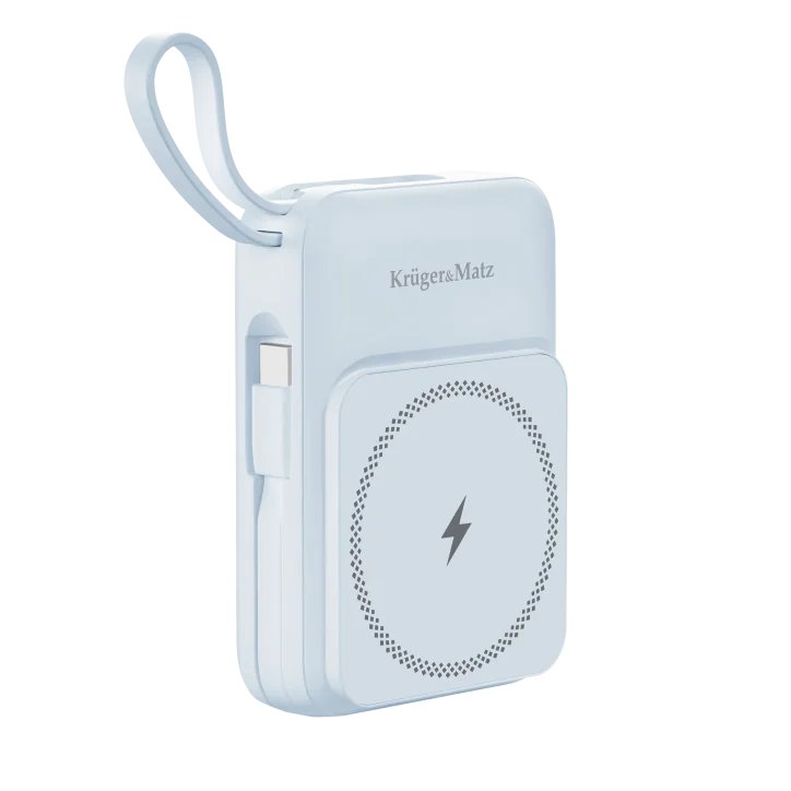 POWER BANK indukcyjny Kruger&Matz 10000 mAh Mag Safe z kablem niebieski