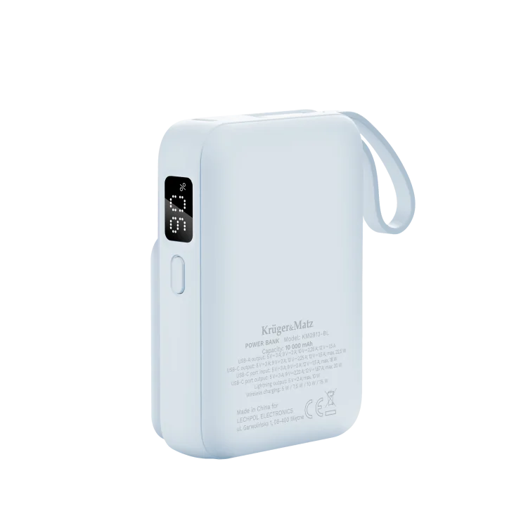 POWER BANK indukcyjny Kruger&Matz 10000 mAh Mag Safe z kablem niebieski