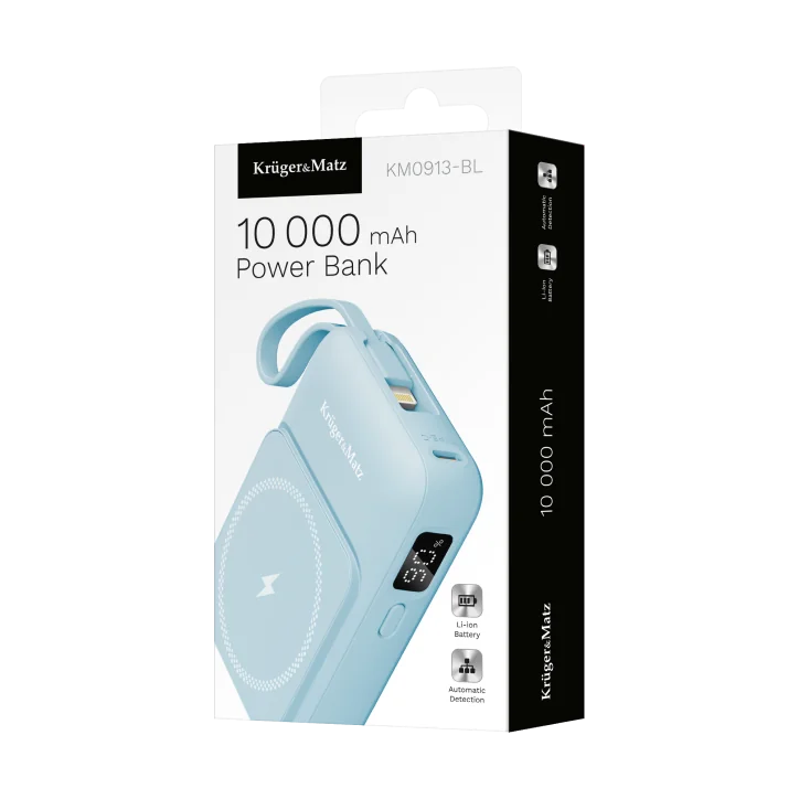 POWER BANK indukcyjny Kruger&Matz 10000 mAh Mag Safe z kablem niebieski