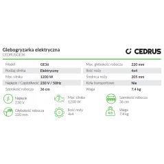 Glebogryzarka elektryczna Cedrus CEDRUSGE36 do ogrodu