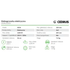 Glebogryzarka elektryczna Cedrus CEDRUSGE36 do ogrodu