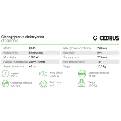 Glebogryzarka elektryczna Cedrus CEDRUSGE45 do ogrodu