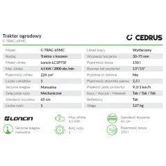 Traktorek Cedrus C-TRAC-65MC - wydajność marki Cedrus