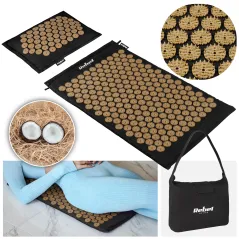 Mata zdrowotna ECO z kolcami do akupresury z poduszką, 72x42cm, złote kolce, Rebel Active