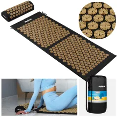 Mata zdrowotna z kolcami do akupresury z poduszką, 110x42cm, XL, złote kolce, Rebel Active