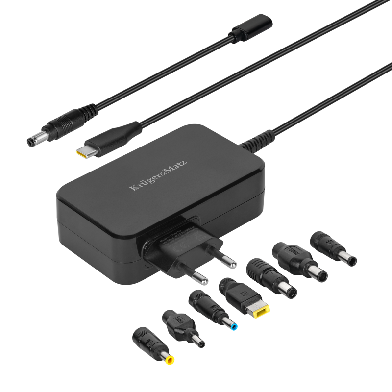 Zasilacz uniwersalny Kruger&Matz 90W z funkcją Power Delivery 7 końcówek Zasilacz uniwersalny Kruger&Matz 90W z funkcją Power Delivery 7 końcówek