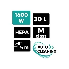 Odkurzacz budowlany z auto otrząsaczem 1600W, 30L, HEPA, M-Class