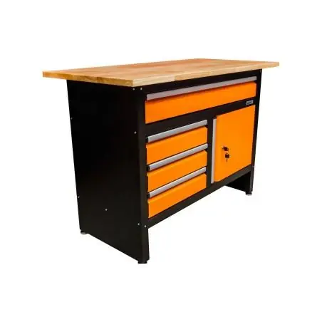 Stół warsztatowy 120x60x84, blat 25 mm, 4 szuflady, szafka