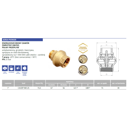 Zawór zwrotny seria Pionier 1" W/Z