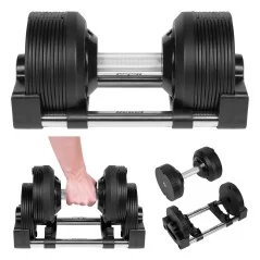 Hantel żeliwny regulowany automat 24 kg, skok co 1kg, REBEL ACTIVE