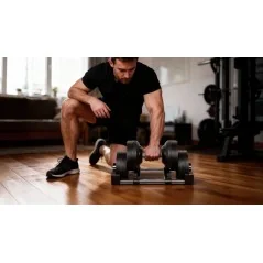 Hantel żeliwny regulowany automat 36 kg, skok co 1kg, REBEL ACTIVE