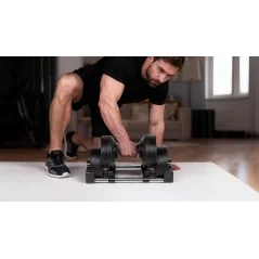 Hantel żeliwny regulowany automat 36 kg, skok co 1kg, REBEL ACTIVE