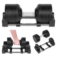 Hantel żeliwny regulowany automat 36 kg, skok co 1kg, REBEL ACTIVE