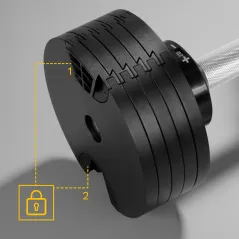 Hantel żeliwny regulowany automat 36 kg, skok co 2kg, REBEL ACTIVE