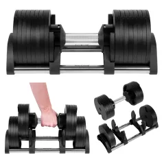 Hantel żeliwny regulowany automat 36 kg, skok co 2kg, REBEL ACTIVE