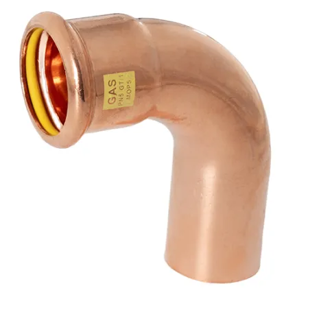 Kolano nyplowe miedziane do gazu Press na szczękę o profilu M