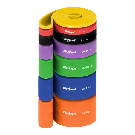 Zestaw gum do ćwiczeń TPE - Power Band PT-S7, 4-82 kg, 7 gum TPE, REBEL ACTIVE