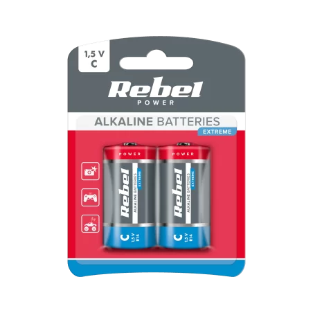 Baterie alkaliczne REBEL EXTREME LR14 2szt/bl.