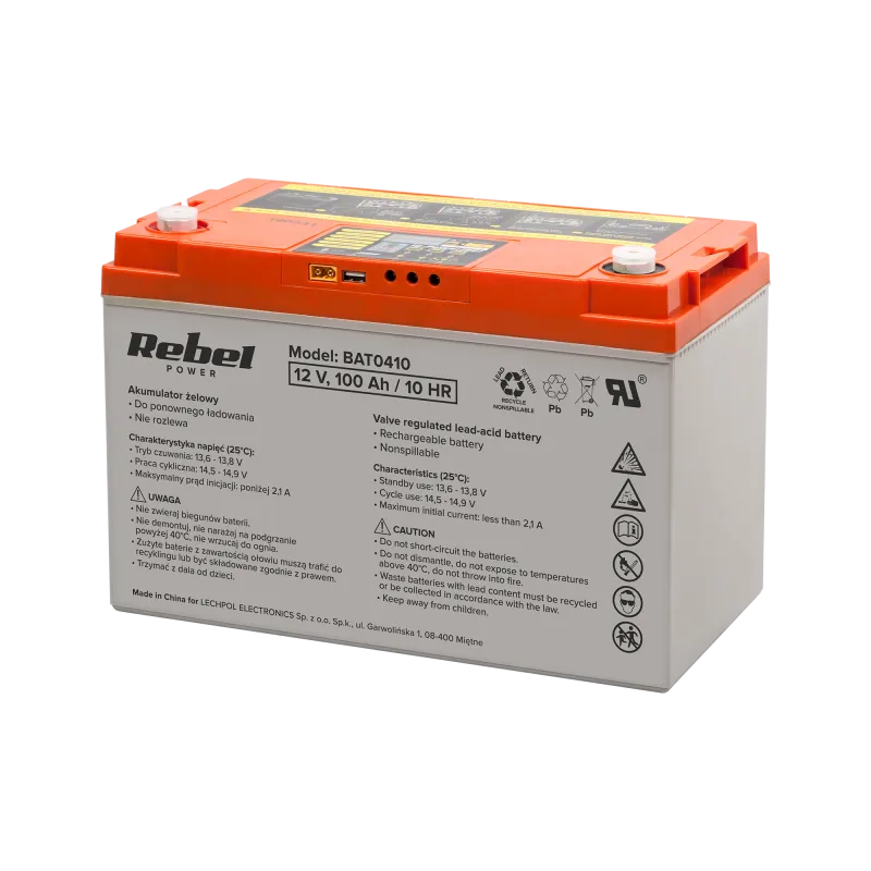 Akumulator żelowy głębokiego rozładowania z wyświetlaczem 12V 100Ah