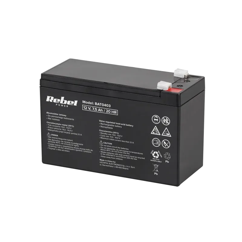 Akumulator żelowy Rebel 12V 7,5Ah Akumulator żelowy Rebel 12V 7,5Ah