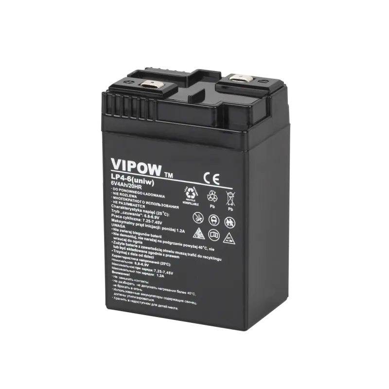 Akumulator żelowy VIPOW 6V 4Ah (uniw.) Akumulator żelowy VIPOW 6V 4Ah (uniw.)