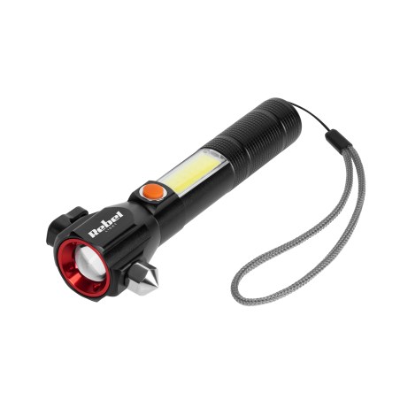 Akumulatorowa latarka wielofunkcyjna REBEL (zoom, nożyk, młotek do szyby)