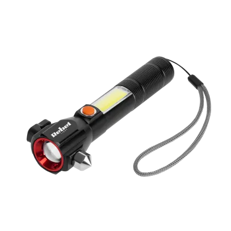 Akumulatorowa latarka wielofunkcyjna Rebel (zoom, nożyk, młotek do szyby).