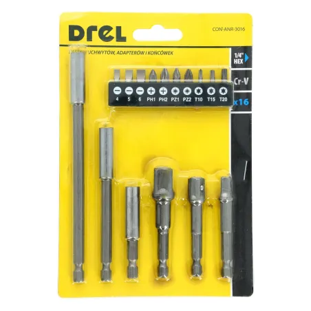 Zestaw uchwytów, adapterów i końcówek 16 szt.