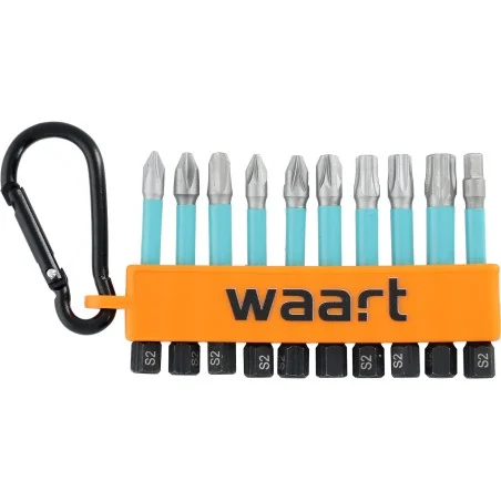 Zestaw końcówek udarowych 10 szt., S2 z karabińczykiem