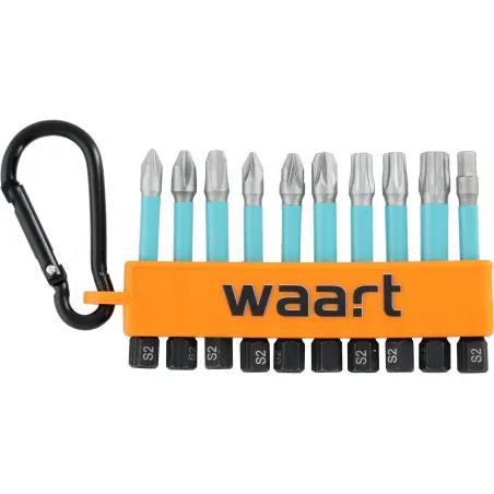 Zestaw końcówek udarowych 10 szt., S2 z karabińczykiem