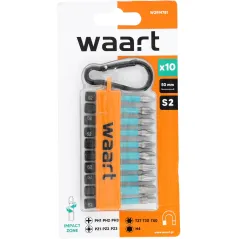 Zestaw końcówek udarowych 10 szt., S2 z karabińczykiem