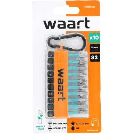 Zestaw końcówek udarowych 10 szt., S2 z karabińczykiem