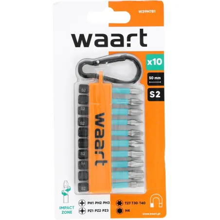 Zestaw końcówek udarowych 10 szt., S2 z karabińczykiem