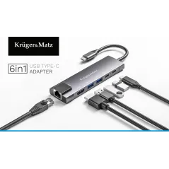 Adapter (HUB) USB typu C na HDMI/2x USB3.0/2x USB typu C/RJ45