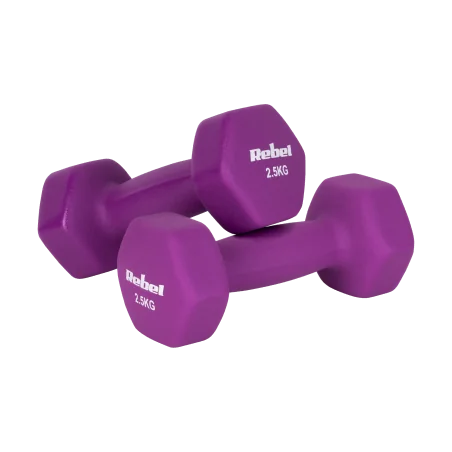 Hantelki żeliwne neoprenowe HEX 2x2.5kg, REBEL ACTIVE