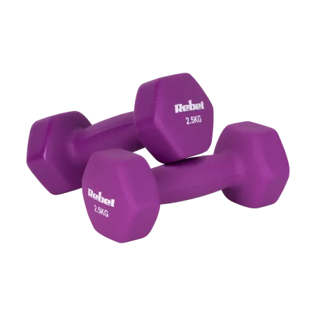 Hantelki żeliwne neoprenowe HEX 2x2.5kg, REBEL ACTIVE