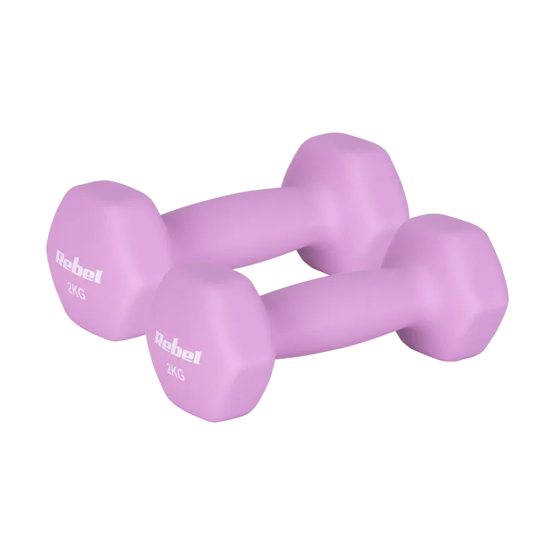 Hantelki żeliwne neoprenowe HEX 2x2kg, REBEL ACTIVE