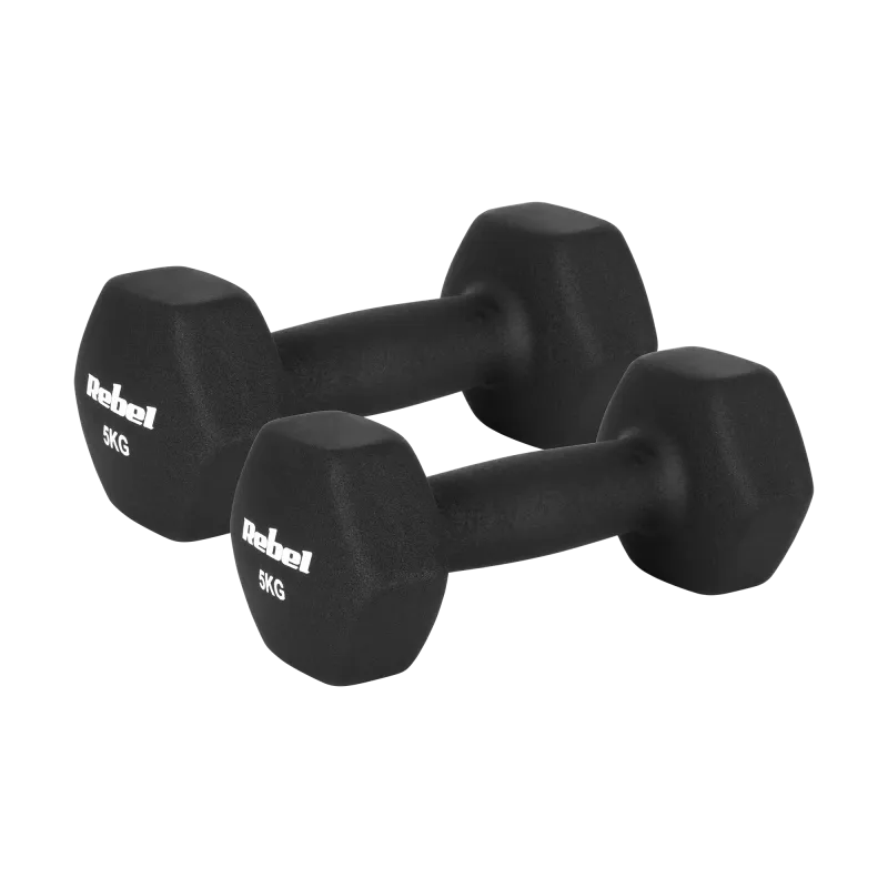 Hantelki żeliwne neoprenowe HEX 2x5kg, REBEL ACTIVE