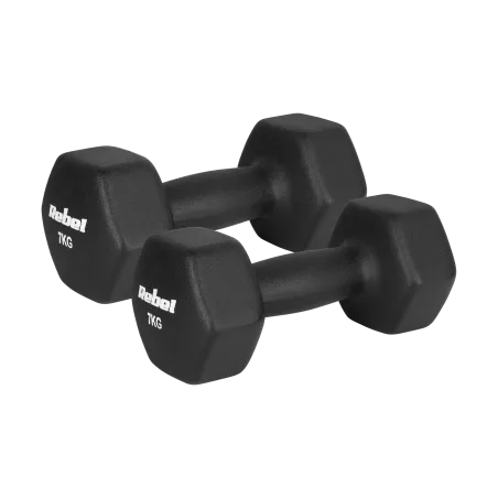 Hantelki żeliwne neoprenowe HEX 2x7kg, REBEL ACTIVE