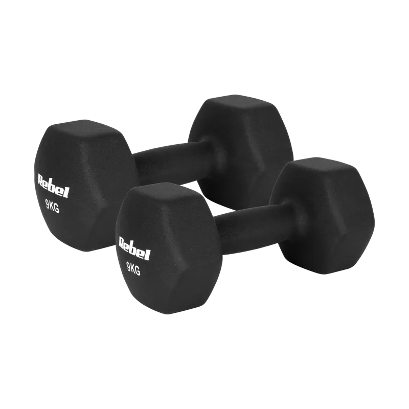 Hantelki żeliwne neoprenowe HEX 2x9kg, REBEL ACTIVE