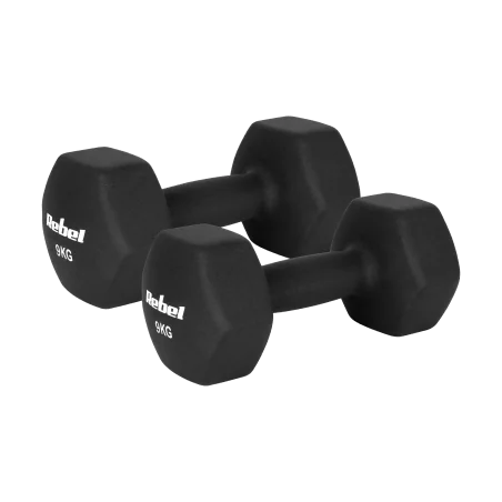 Hantelki żeliwne neoprenowe HEX 2x9kg, REBEL ACTIVE