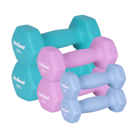 Hantelki żeliwne neoprenowe HEX zestaw 12kg (2x1kg+2x2kg+2x3kg), REBEL ACTIVE