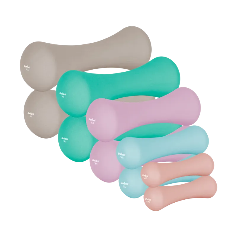 Hantelki żeliwne neoprenowe zestaw 21kg (2x0.5kg+2x1kg+2x2kg+2x3kg+2x4kg), REBEL ACTIVE