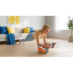 Przyrząd do ćwiczenia mięśni brzucha z timerem, AB roller Wheel AB-3 , kolor szaro-pomarańczowy , REBEL ACTIVE