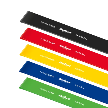 Zestaw gum do ćwiczeń TPE - Mini Band L, 2.3-18.2 kg, 5 gum, kolorowy, REBEL ACTIVE