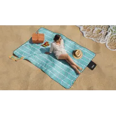 Koc mata piknikowa z izolacją i długim paskiem 200x300 cm TEESA - niebieski kłos