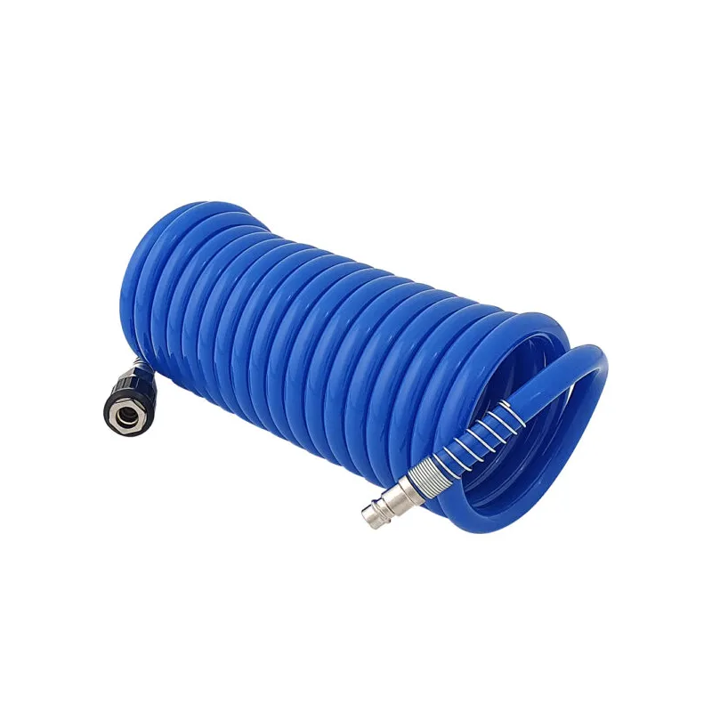 wąż PU niebieski spiralny 8x12mm z szybkozłączem 5m